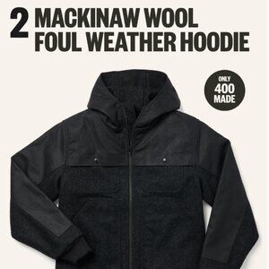 NWOT - Filson Mackinaw Wool Foul Weather Hoodie, Charcoal, Size Large